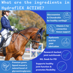 Ingredients in Hydraflex Active joint supplement for horses made in New Zealand.