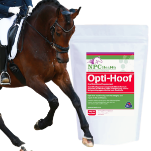 Opti-hoof biotin hoof supplement to improve hooves in horses.